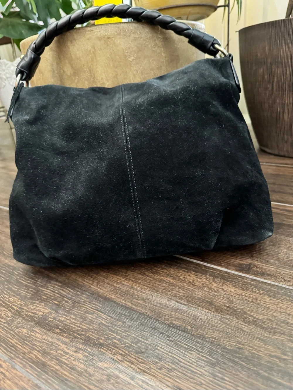 CZ Falconer black suede fringe black shoulder bag good condition